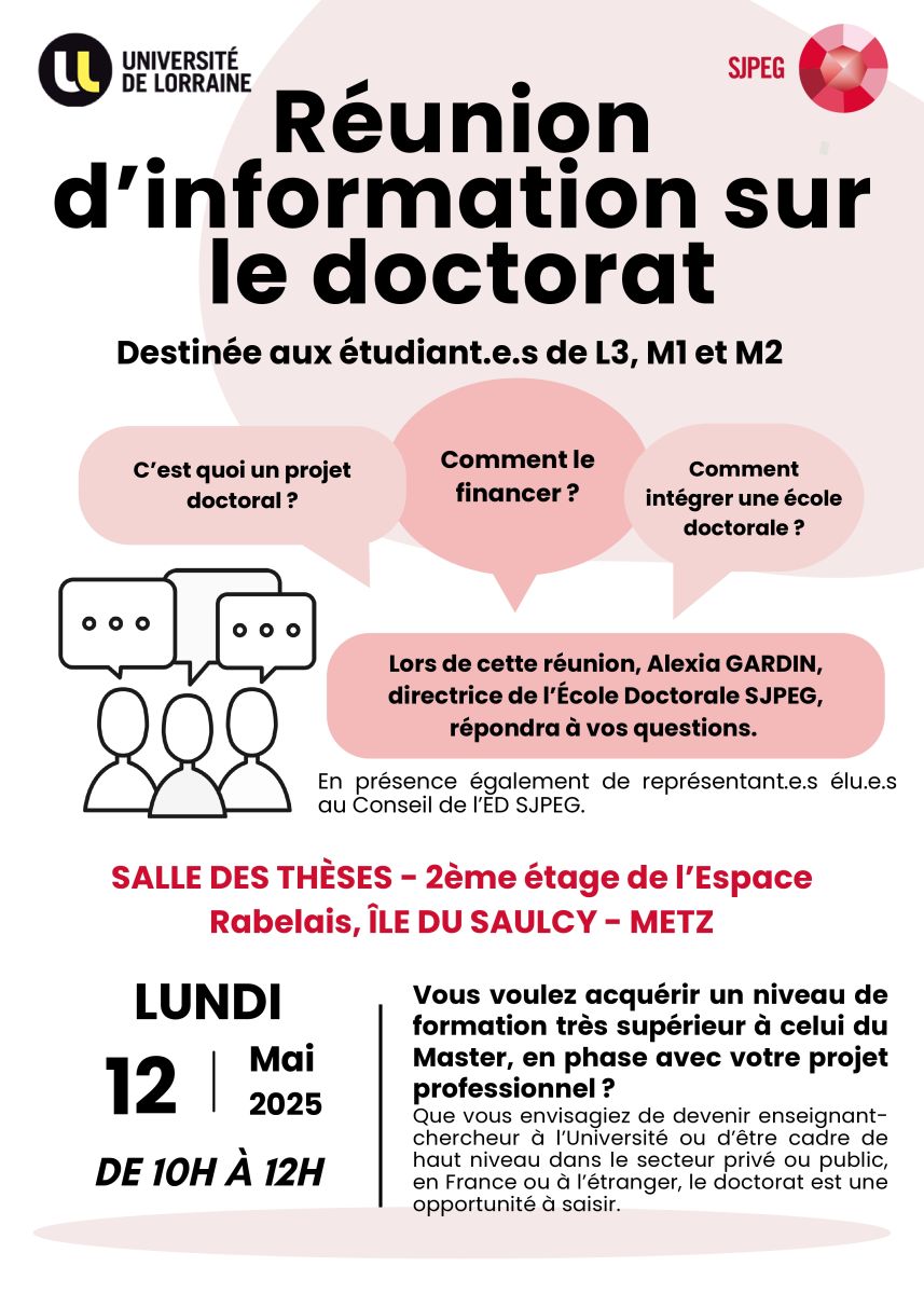 Affiche de la réunion d'information sur le doctorat - Metz